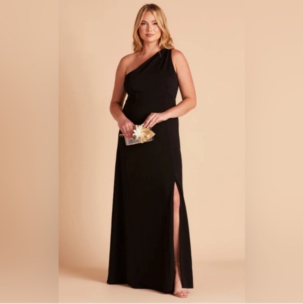 Birdy Grey Crepe Kira Dress Black One-Shoulder Evening Dress Size XS